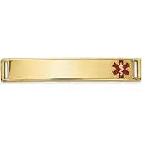 14K Yellow Gold 34x6mm Red Epoxy Enameled Medical ID Plate - Engravable Medical Alert Bracelet by Oro Pregiato
