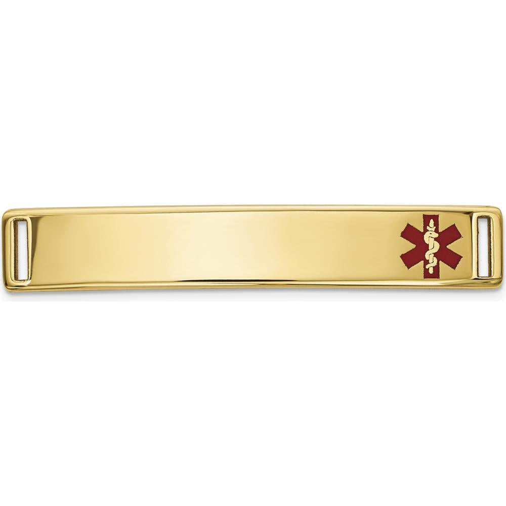 14K Yellow Gold 34x6mm Red Epoxy Enameled Medical ID Plate - Engravable Medical Alert Bracelet by Oro Pregiato
