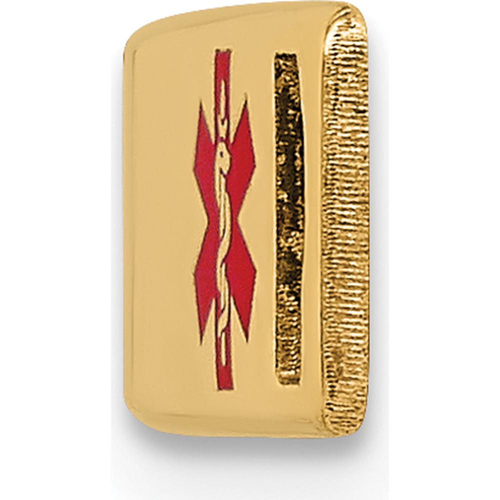 14K Yellow Gold 34x6mm Red Epoxy Enameled Medical ID Plate - Engravable Medical Alert Bracelet by Oro Pregiato