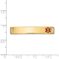 14K Yellow Gold 34x6mm Red Epoxy Enameled Medical ID Plate - Engravable Medical Alert Bracelet by Oro Pregiato