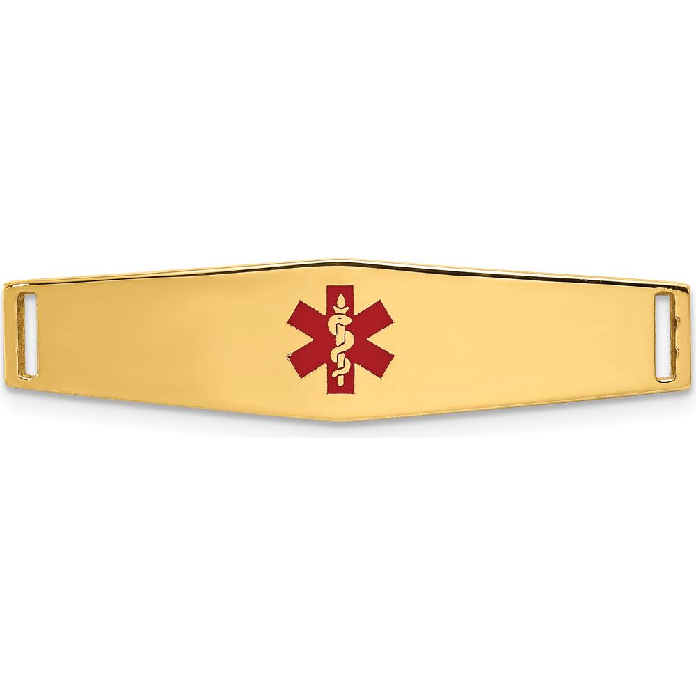 14K Yellow Gold 34x9mm Centered Red Epoxy Enameled Medical ID Plate - Engravable, Unisex Bracelet by Oro Pregiato