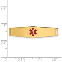 14K Yellow Gold 34x9mm Centered Red Epoxy Enameled Medical ID Plate - Engravable, Unisex Bracelet by Oro Pregiato