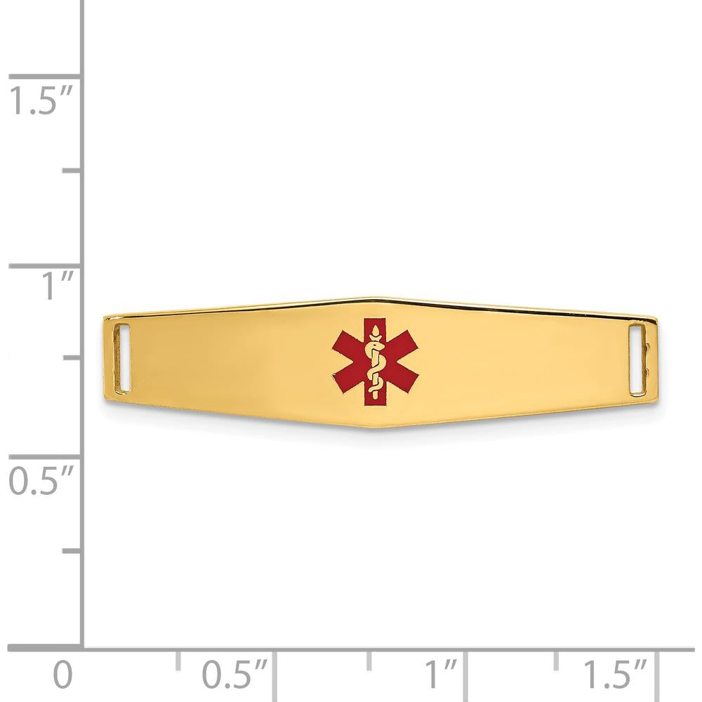 14K Yellow Gold 34x9mm Centered Red Epoxy Enameled Medical ID Plate - Engravable, Unisex Bracelet by Oro Pregiato