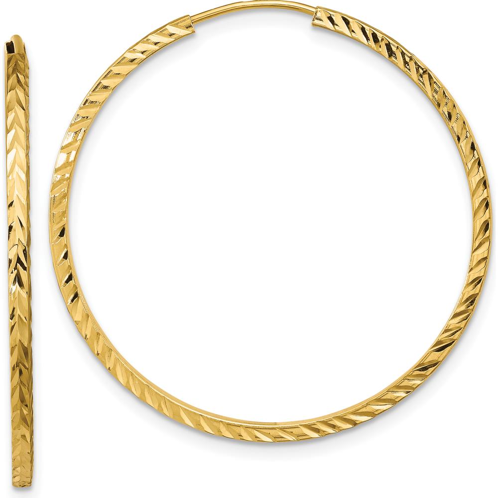 14K Yellow Gold 35mm Diamond-Cut Square Tube Endless Hoop Earrings by 0