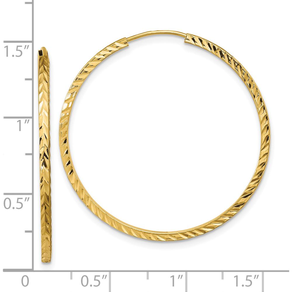 14K Yellow Gold 35mm Diamond-Cut Square Tube Endless Hoop Earrings by 0