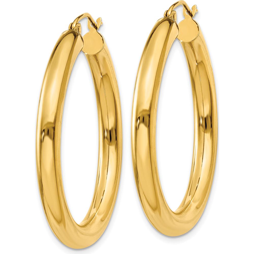 14K Yellow Gold 35mm Lightweight Polished Tube Hoop Earrings - Elegant and Timeless Design by 0