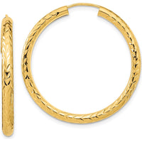 14K Yellow Gold 35mm Polished & Diamond-Cut Endless Hoop Earrings - 3mm Width by 0