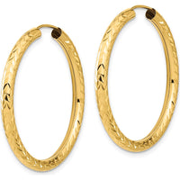 14K Yellow Gold 35mm Polished & Diamond-Cut Endless Hoop Earrings - 3mm Width by 0