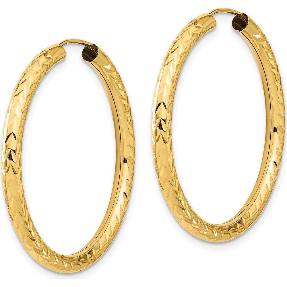 14K Yellow Gold 35mm Polished & Diamond-Cut Endless Hoop Earrings - 3mm Width by 0