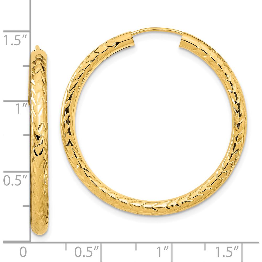 14K Yellow Gold 35mm Polished & Diamond-Cut Endless Hoop Earrings - 3mm Width by 0