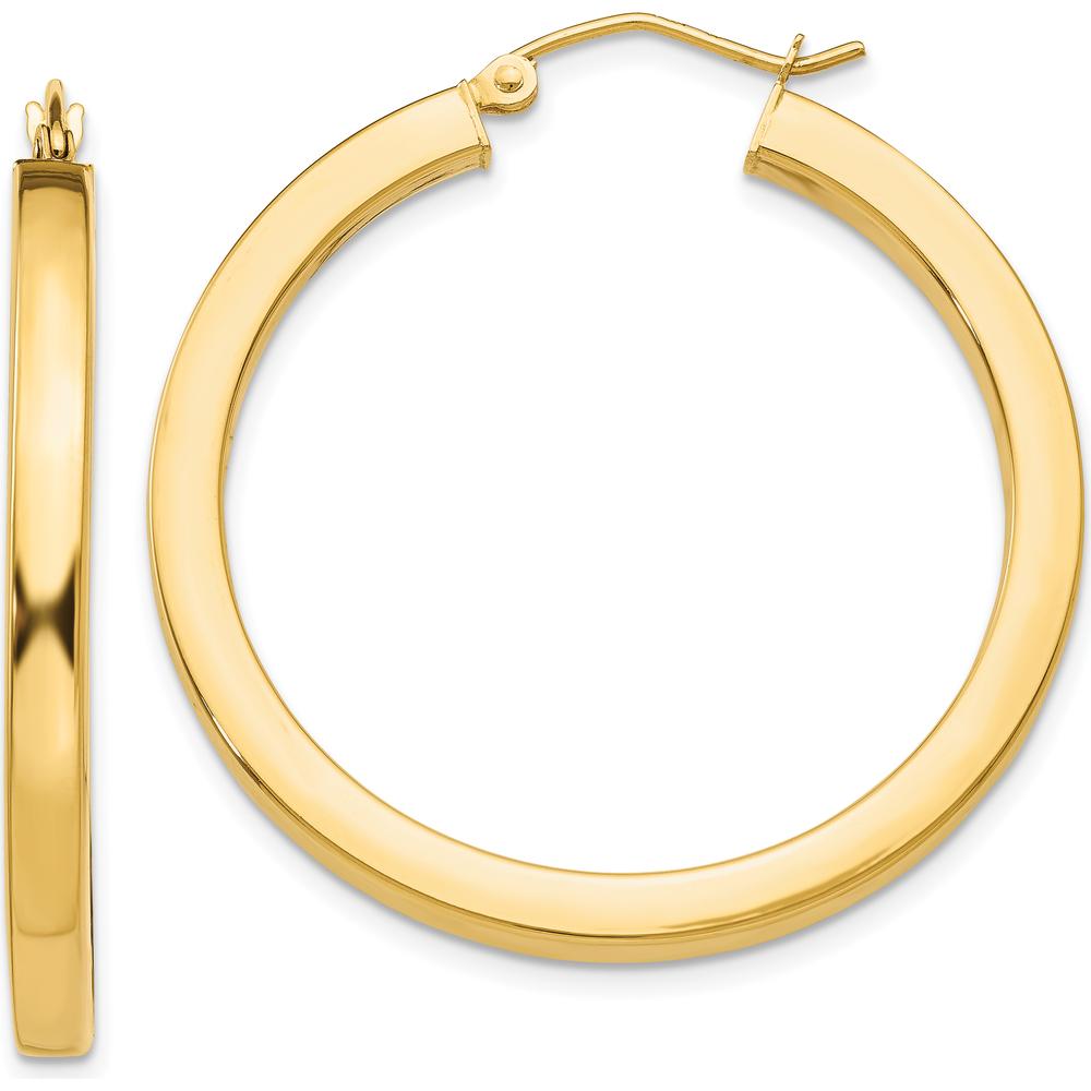 14K Yellow Gold 35mm Polished Square Hoop Earrings - Elegant and Modern Design by 0