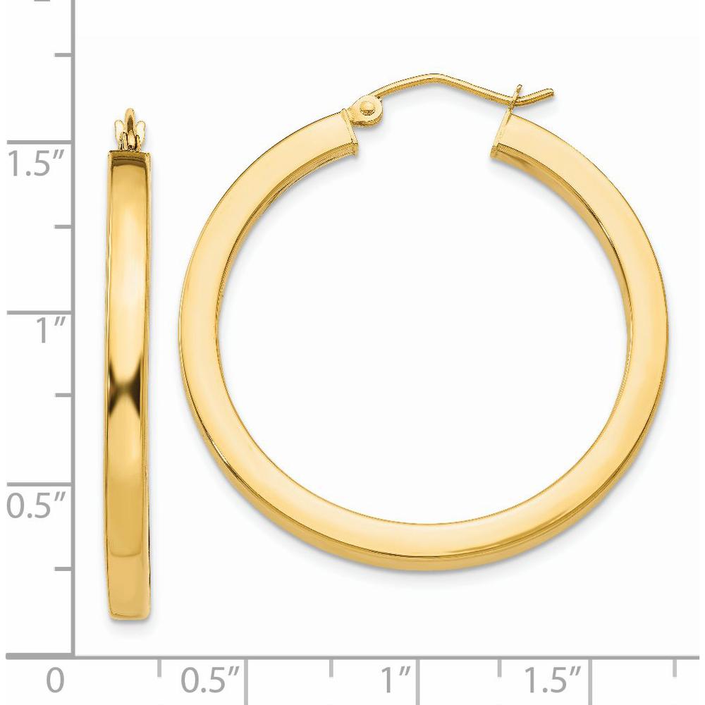 14K Yellow Gold 35mm Polished Square Hoop Earrings - Elegant and Modern Design by 0