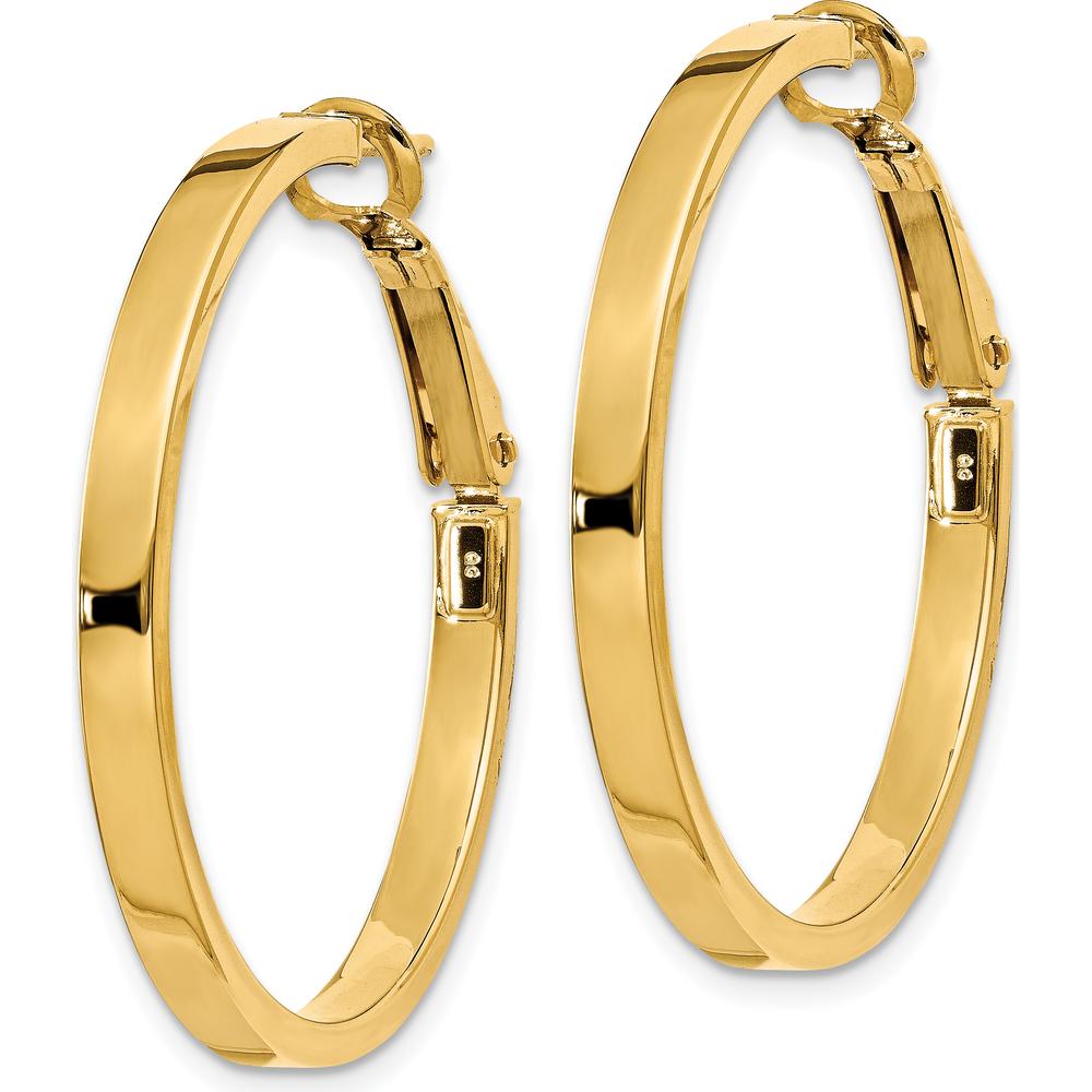 14K Yellow Gold 35mm Polished Square Tube Round Hoop Earrings by Monteluci Fine Jewelry