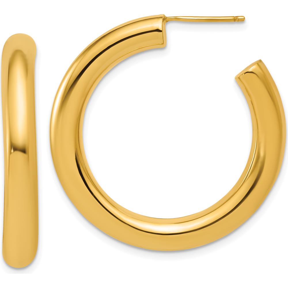 14K Yellow Gold 35mm Polished Tube C-Hoop Post Earrings - Refined Hoop Design by 0