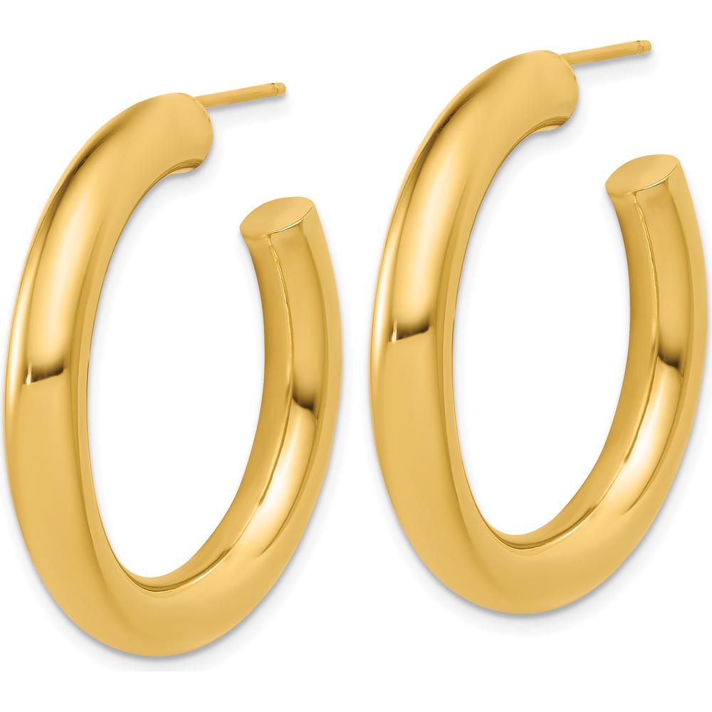 14K Yellow Gold 35mm Polished Tube C-Hoop Post Earrings - Refined Hoop Design by 0