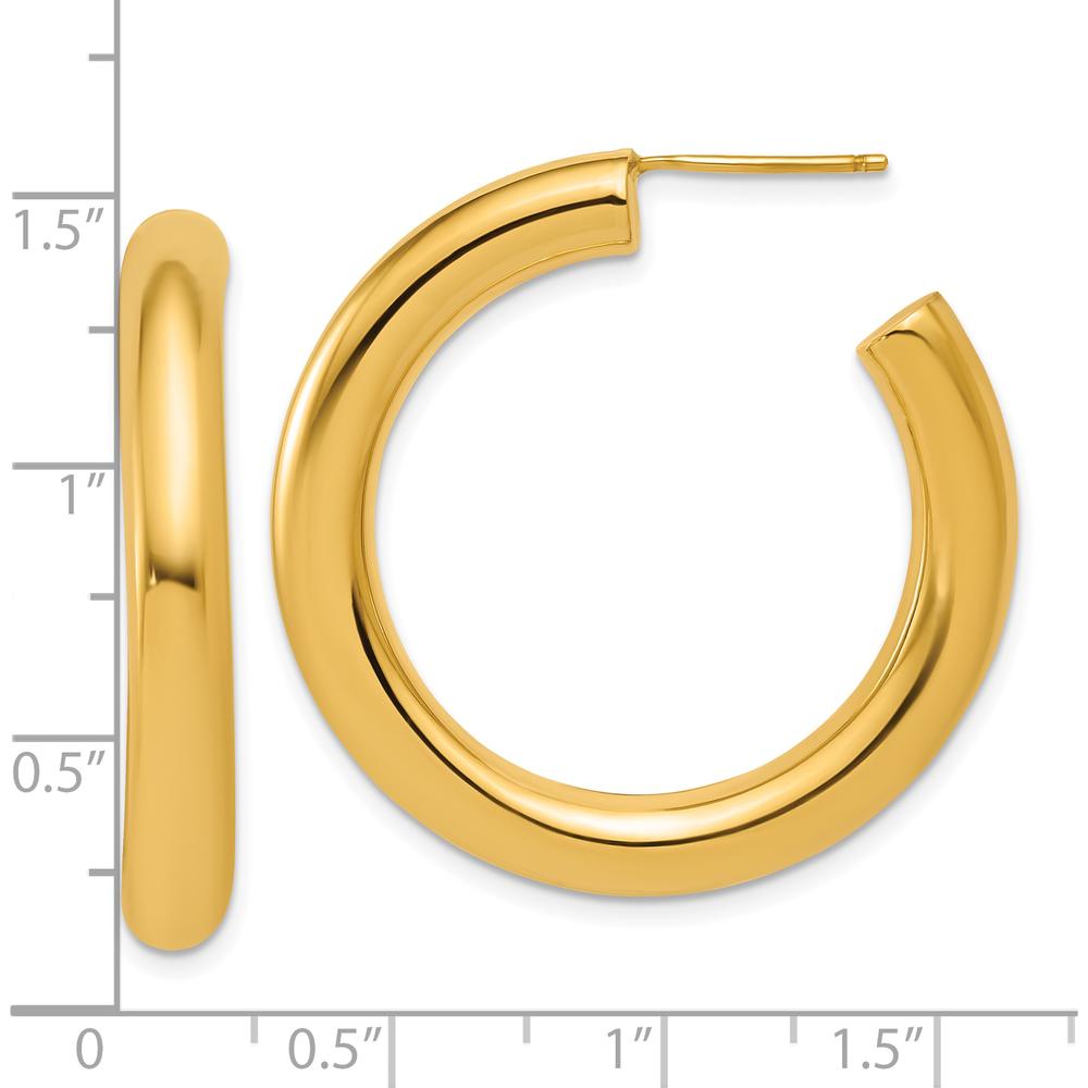 14K Yellow Gold 35mm Polished Tube C-Hoop Post Earrings - Refined Hoop Design by 0