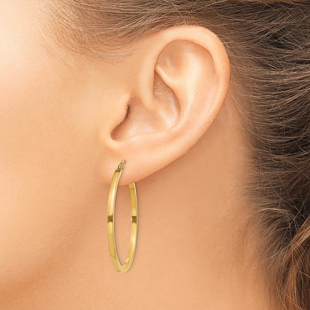 14K Yellow Gold 35mm Square Tube Hoop Earrings with Polished Finish by 0