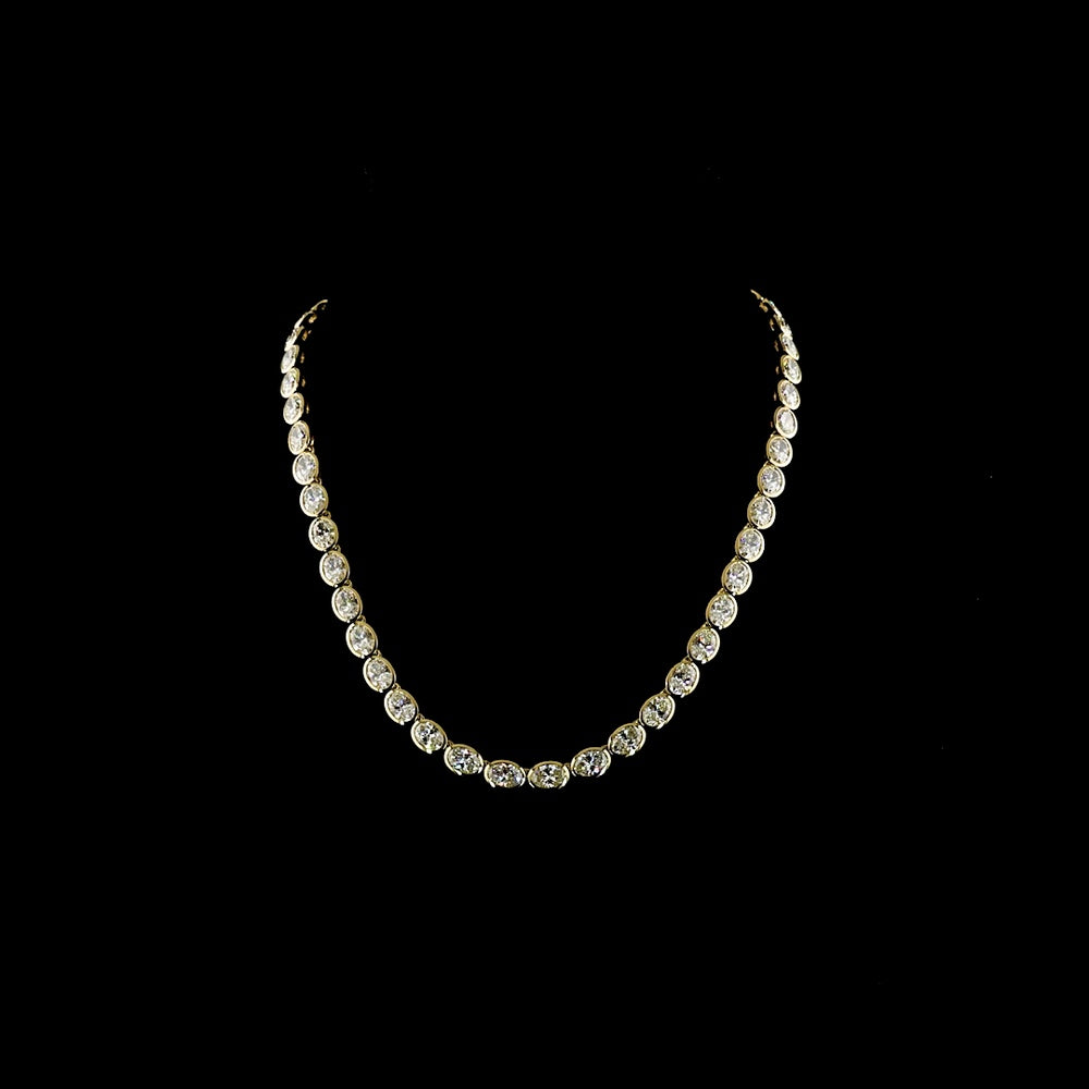 14K Yellow Gold 36.15 Carat Oval Diamond Tennis Necklace with East-West Bezel Set Lab Diamonds - 49 Stones E-F VS - Covaloro Fine Jewelry