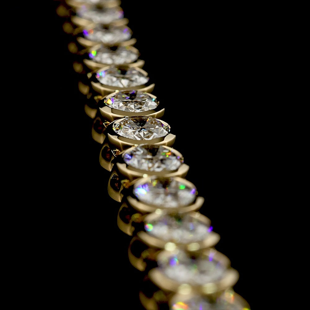 14K Yellow Gold 36.15 Carat Oval Diamond Tennis Necklace with East-West Bezel Set Lab Diamonds - 49 Stones E-F VS - Covaloro Fine Jewelry