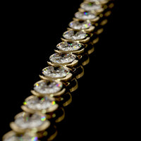 14K Yellow Gold 36.15 Carat Oval Diamond Tennis Necklace with East-West Bezel Set Lab Diamonds - 49 Stones E-F VS - Covaloro Fine Jewelry