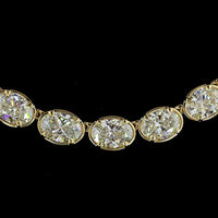14K Yellow Gold 36.16 Carat Oval Cut Lab Diamond Tennis Necklace with East-West Bezel-Prong Setting - E-F Color VS1 Clarity - Covaloro Fine Jewelry