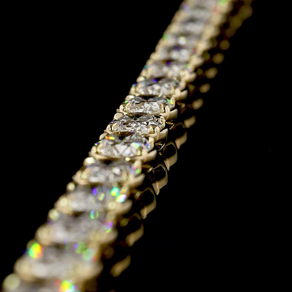 14K Yellow Gold 36.16 Carat Oval Cut Lab Diamond Tennis Necklace with East-West Bezel-Prong Setting - E-F Color VS1 Clarity - Covaloro Fine Jewelry