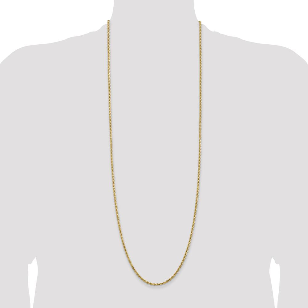 14K Yellow Gold 36" 2.75mm Diamond-Cut Solid Rope Chain Necklace with Lobster Clasp