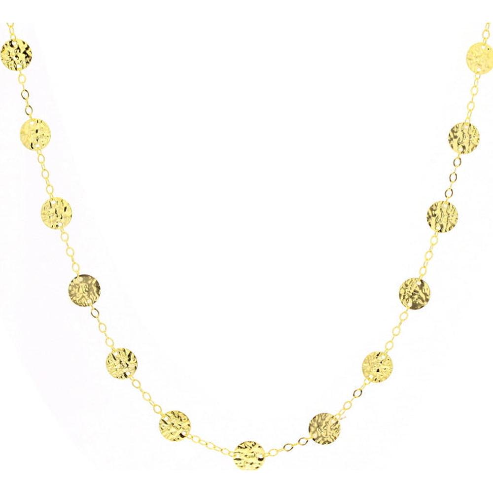 14K Yellow Gold 36" Disc Necklace with Hammered Textured Discs - 6.4g Total Weight