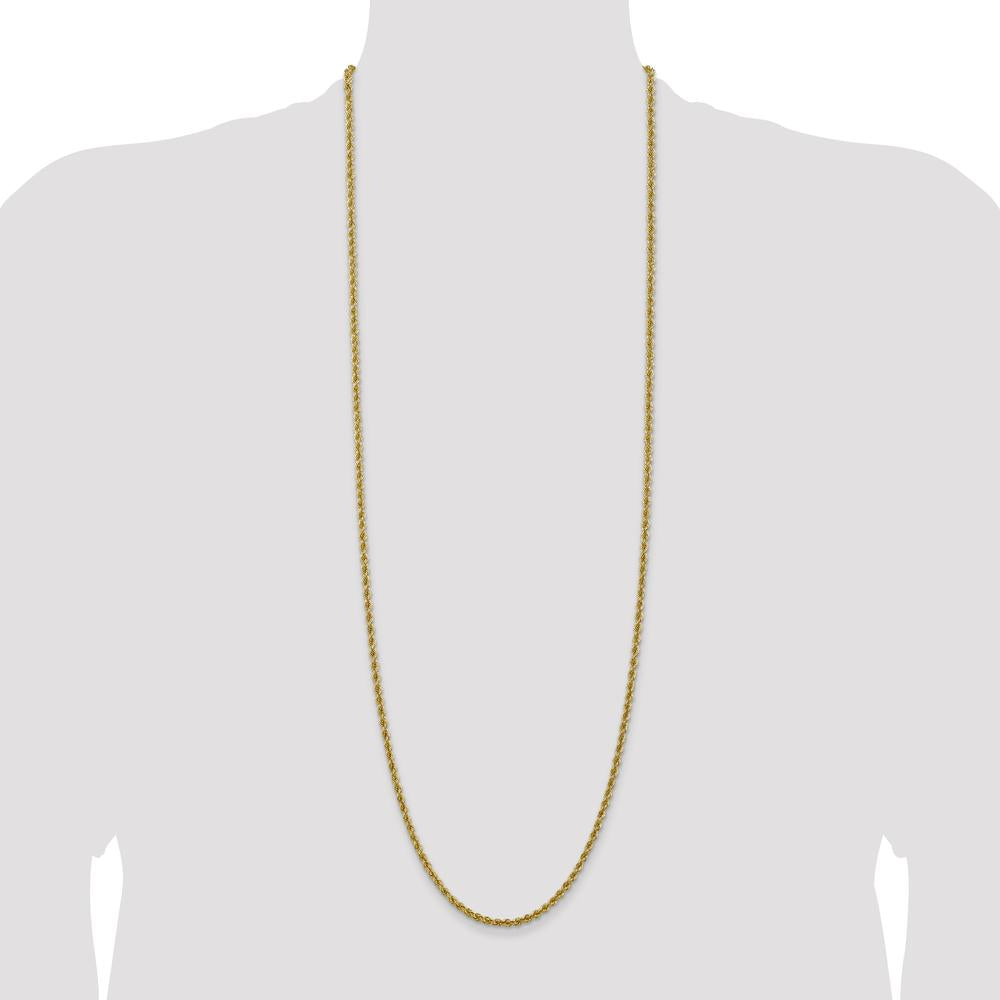 14K Yellow Gold 36" Solid Rope Chain Necklace with Lobster Clasp - 3mm Width