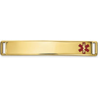 14K Yellow Gold 36x6mm Off-Center Red Epoxy Enameled Medical ID Plate by Oro Pregiato