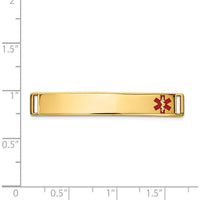 14K Yellow Gold 36x6mm Off-Center Red Epoxy Enameled Medical ID Plate by Oro Pregiato