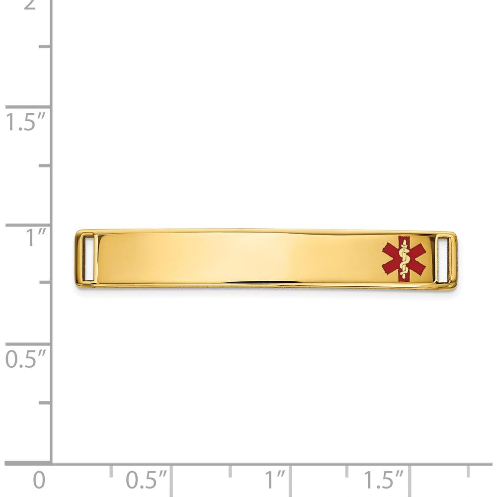 14K Yellow Gold 36x6mm Off-Center Red Epoxy Enameled Medical ID Plate by Oro Pregiato