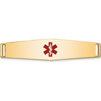 14K Yellow Gold 36x9mm Centered Red Epoxy Enameled Soft Diamond Shape Medical ID Plate by Oro Pregiato