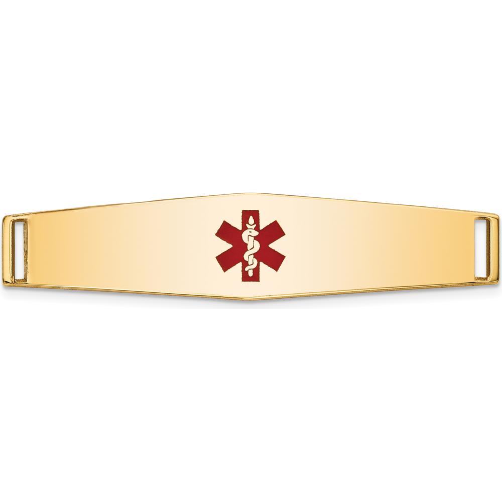 14K Yellow Gold 36x9mm Centered Red Epoxy Enameled Soft Diamond Shape Medical ID Plate by Oro Pregiato