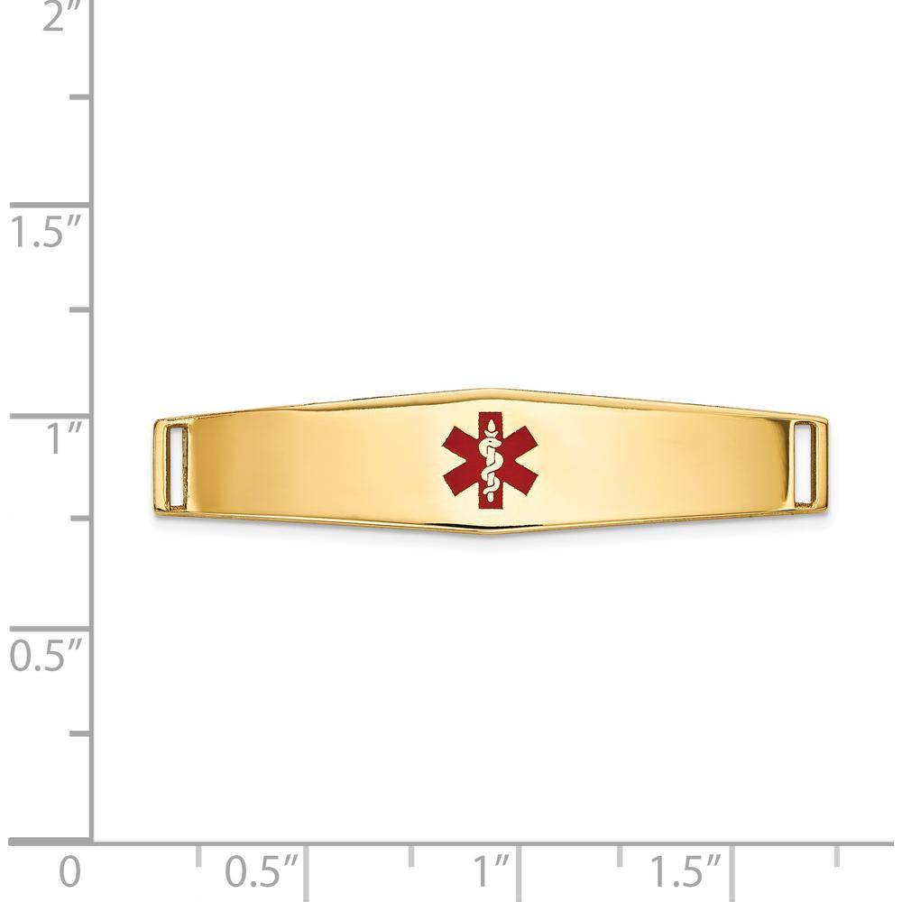 14K Yellow Gold 36x9mm Centered Red Epoxy Enameled Soft Diamond Shape Medical ID Plate by Oro Pregiato