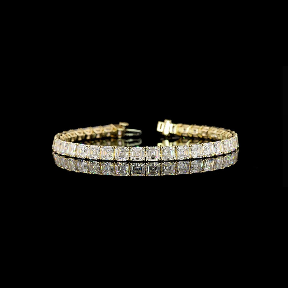 14K Yellow Gold 37-Stone Tennis Bracelet with Asscher Cut Lab Diamonds - 18.89 Carat Total Weight, E-F Color VS1 Clarity - Covaloro Fine Jewelry