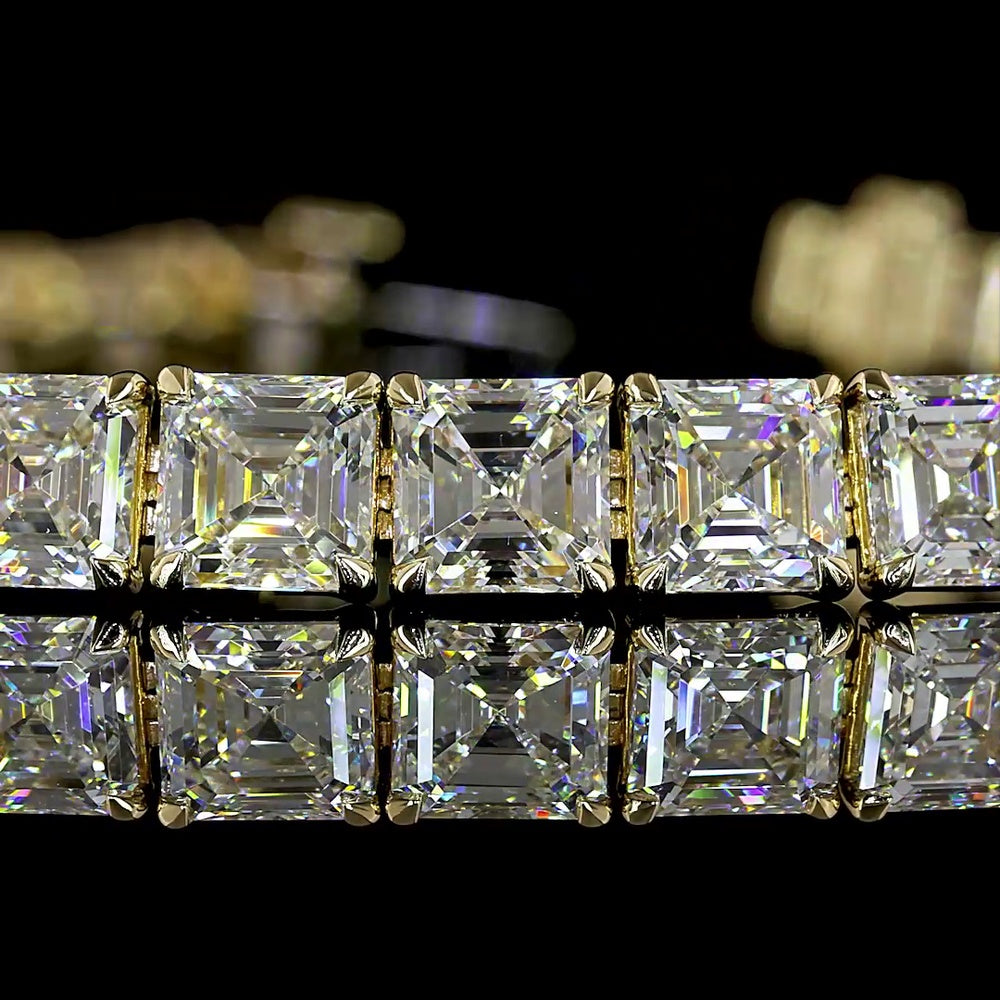 14K Yellow Gold 37-Stone Tennis Bracelet with Asscher Cut Lab Diamonds - 18.89 Carat Total Weight, E-F Color VS1 Clarity - Covaloro Fine Jewelry