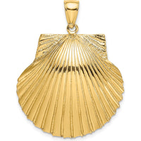 14K Yellow Gold 37mm 3D Textured Scallop Shell Pendant by Oro Pregiato