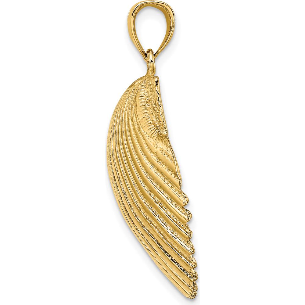 14K Yellow Gold 37mm 3D Textured Scallop Shell Pendant by Oro Pregiato