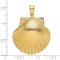 14K Yellow Gold 37mm 3D Textured Scallop Shell Pendant by Oro Pregiato