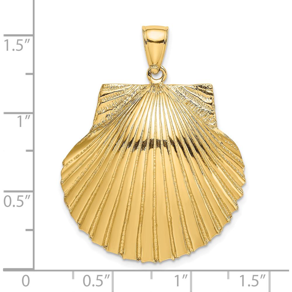 14K Yellow Gold 37mm 3D Textured Scallop Shell Pendant by Oro Pregiato