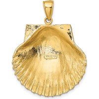 14K Yellow Gold 37mm 3D Textured Scallop Shell Pendant by Oro Pregiato