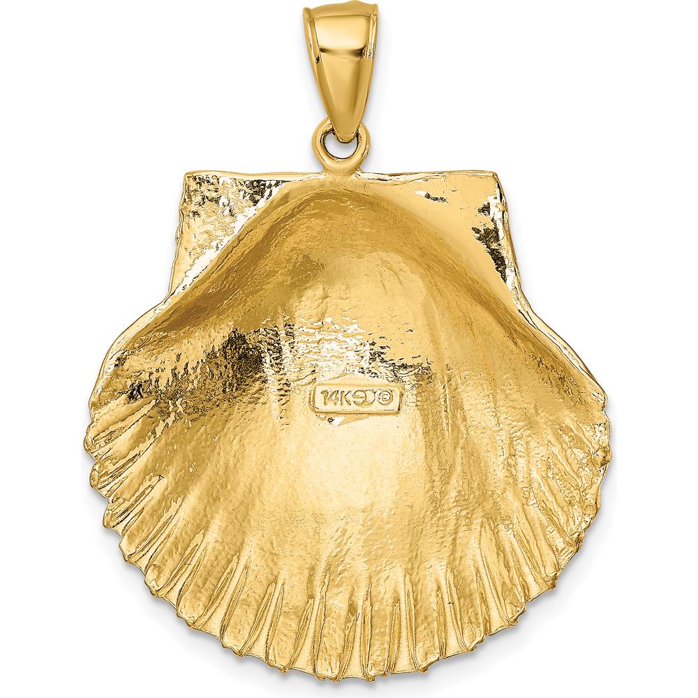 14K Yellow Gold 37mm 3D Textured Scallop Shell Pendant by Oro Pregiato