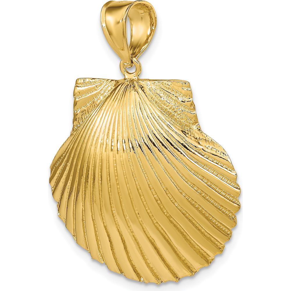 14K Yellow Gold 37mm 3D Textured Scallop Shell Pendant by Oro Pregiato