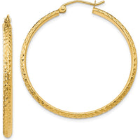 14K Yellow Gold 37mm Diamond-Cut Hollow Hoop Earrings - Polished Finish by 0