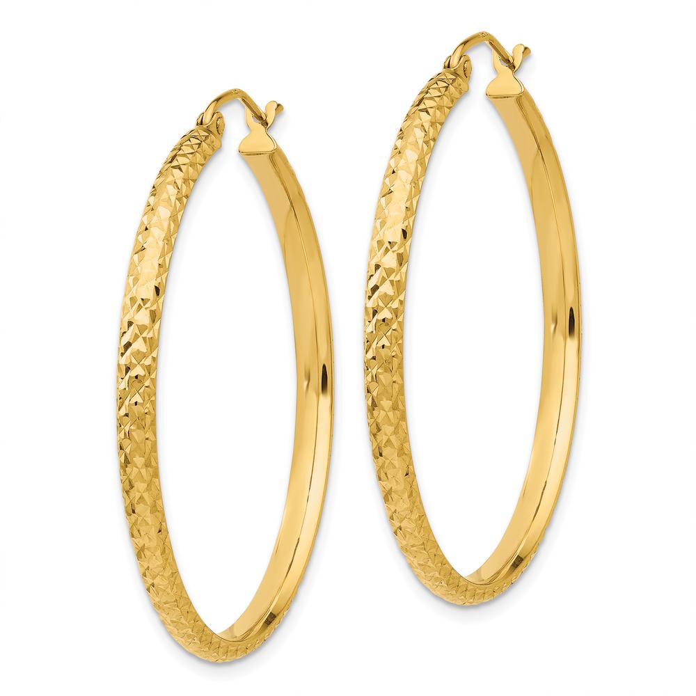 14K Yellow Gold 37mm Diamond-Cut Hollow Hoop Earrings - Polished Finish by 0