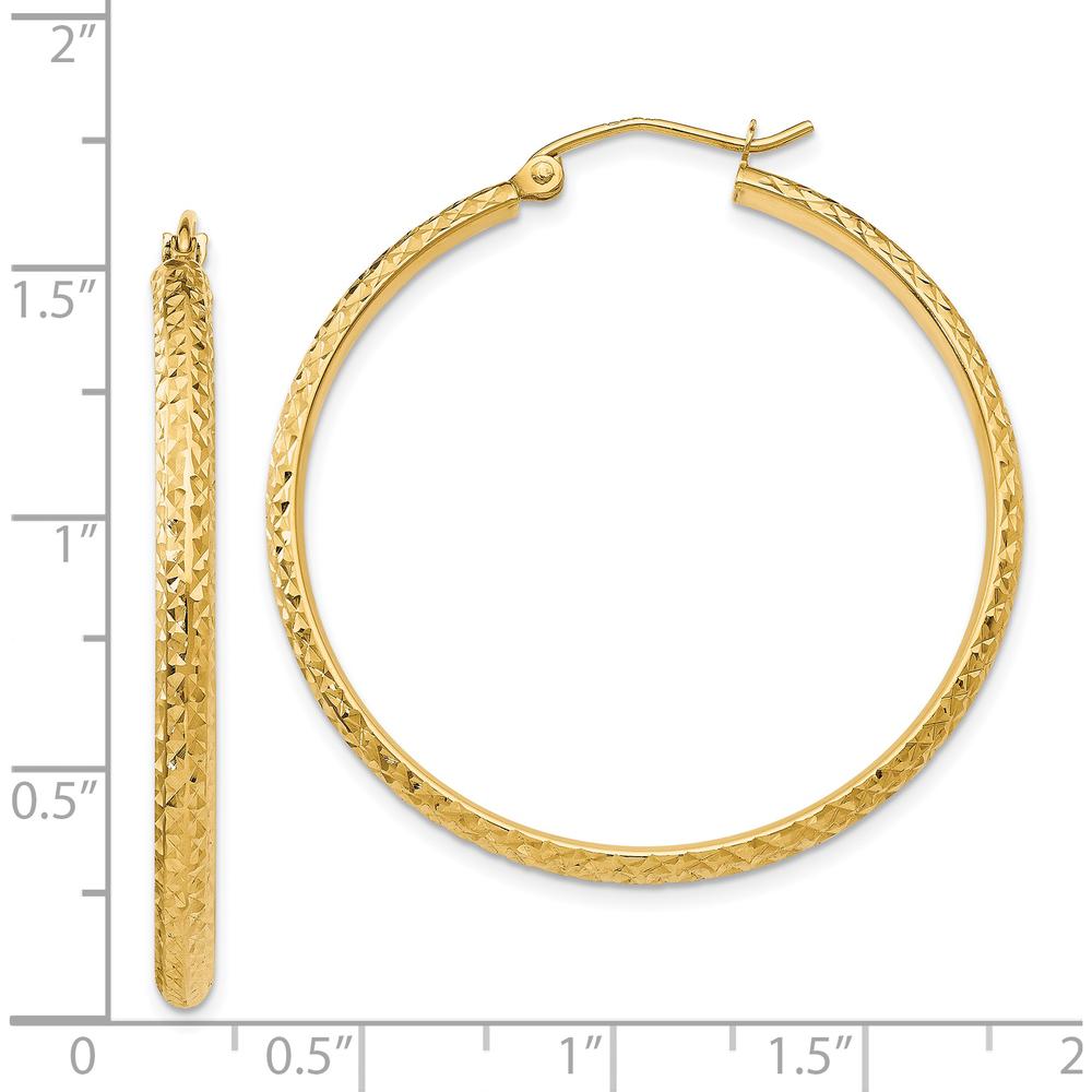 14K Yellow Gold 37mm Diamond-Cut Hollow Hoop Earrings - Polished Finish by 0