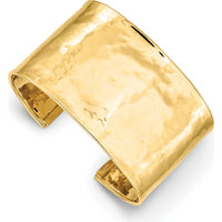 14K Yellow Gold 37mm Hammered Polished Cuff Bangle Bracelet by Oro Pregiato