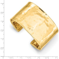 14K Yellow Gold 37mm Hammered Polished Cuff Bangle Bracelet by Oro Pregiato