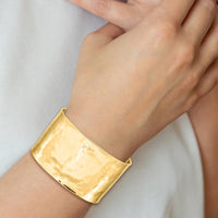 14K Yellow Gold 37mm Hammered Polished Cuff Bangle Bracelet by Oro Pregiato